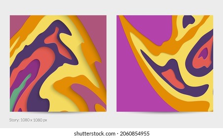 Abstract 3D paper cut art. Colorful background  with wavy layered paper craft. Artistic vector cut out shapes with realistic shadow. Bright carving texture. Topography relief imitation.