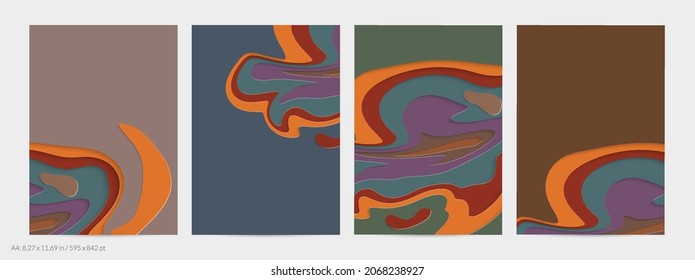 Abstract 3D paper cut art. Colorful background  with wavy layered paper craft. Artistic vector cut out shapes with realistic shadow. Bright carving texture. Topography relief imitation.