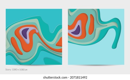 Abstract 3D paper cut art. Colorful background  with wavy layered paper craft. Artistic vector cut out shapes with realistic shadow. Bright carving texture. Topography relief imitation.