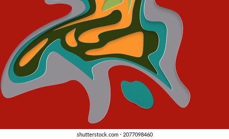 Resumen arte de corte de papel 3D. Fondo colorido con artesanía de papel de capas onduladas. Los vectores artísticos cortan formas con sombra realista. Textura de tallado brillante. Imitación de alivio topográfico.