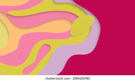 Abstract 3D paper cut art. Colorful background  with wavy layered paper craft. Artistic vector cut out shapes with realistic shadow. Bright carving texture. Topography relief imitation.