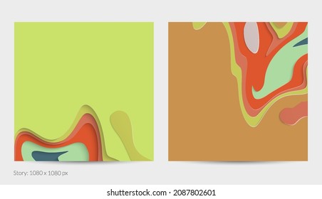 Resumen arte de corte de papel 3D. Fondo colorido con artesanía de papel de capas onduladas. Los vectores artísticos cortan formas con sombra realista. Textura de tallado brillante. Imitación de alivio topográfico.