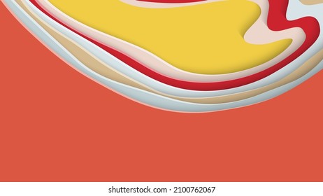 Resumen arte de corte de papel 3D. Fondo colorido con artesanía de papel de capas onduladas. Los vectores artísticos cortan formas con sombra realista. Textura de tallado brillante. Imitación de alivio topográfico.