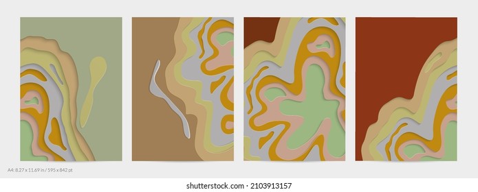 Abstract 3D paper cut art. Colorful background  with wavy layered paper craft. Artistic vector cut out shapes with realistic shadow. Bright carving texture. Topography relief imitation.