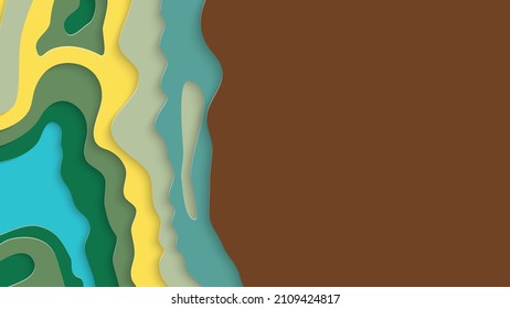 Abstract 3D paper cut art. Colorful background  with wavy layered paper craft. Artistic vector cut out shapes with realistic shadow. Bright carving texture. Topography relief imitation.
