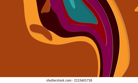 Abstract 3D paper cut art. Colorful background  with wavy layered paper craft. Artistic vector cut out shapes with realistic shadow. Bright carving texture. Topography relief imitation.