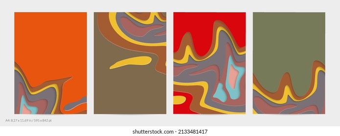 Abstract 3D paper cut art. Colorful background  with wavy layered paper craft. Artistic vector cut out shapes with realistic shadow. Bright carving texture. Topography relief imitation.