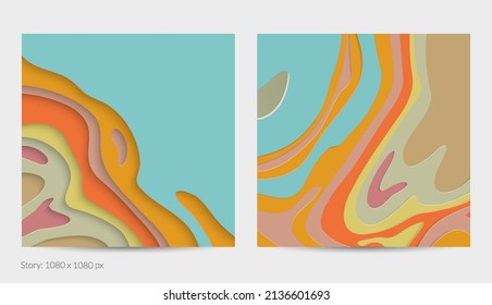 Abstract 3D paper cut art. Colorful background  with wavy layered paper craft. Artistic vector cut out shapes with realistic shadow. Bright carving texture. Topography relief imitation.