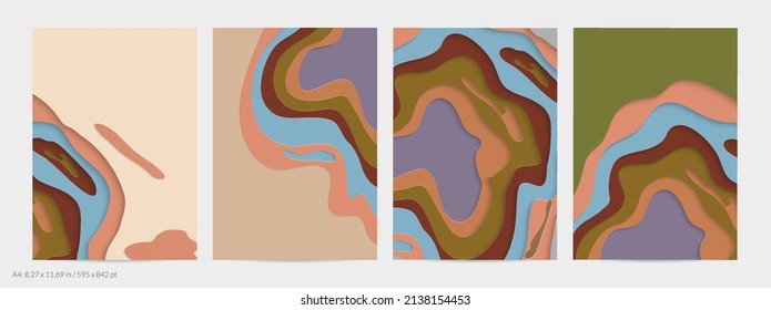 Abstract 3D paper cut art. Colorful background  with wavy layered paper craft. Artistic vector cut out shapes with realistic shadow. Bright carving texture. Topography relief imitation.