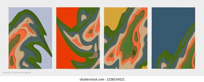 Abstract 3D paper cut art. Colorful background  with wavy layered paper craft. Artistic vector cut out shapes with realistic shadow. Bright carving texture. Topography relief imitation.