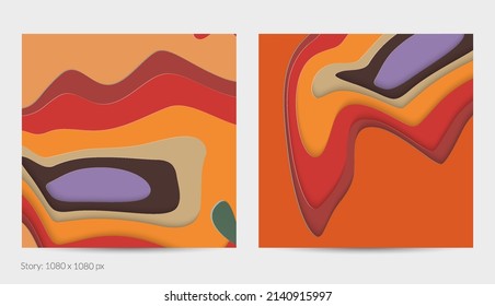 Abstract 3D paper cut art. Colorful background  with wavy layered paper craft. Artistic vector cut out shapes with realistic shadow. Bright carving texture. Topography relief imitation.