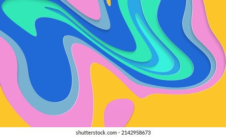 Resumen arte de corte de papel 3D. Fondo colorido con artesanía de papel de capas onduladas. Los vectores artísticos cortan formas con sombra realista. Textura de tallado brillante. Imitación de alivio topográfico.