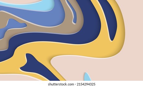 Abstract 3D paper cut art. Colorful background  with wavy layered paper craft. Artistic vector cut out shapes with realistic shadow. Bright carving texture. Topography relief imitation.