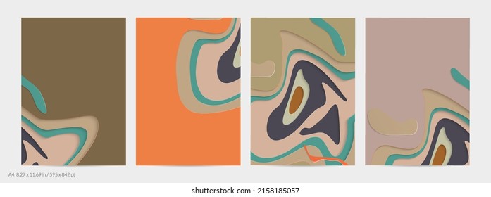 Abstract 3D paper cut art. Colorful background  with wavy layered paper craft. Artistic vector cut out shapes with realistic shadow. Bright carving texture. Topography relief imitation.