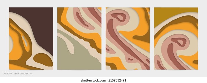 Abstract 3D paper cut art. Colorful background  with wavy layered paper craft. Artistic vector cut out shapes with realistic shadow. Bright carving texture. Topography relief imitation.