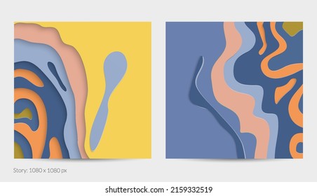 Abstract 3D paper cut art. Colorful background  with wavy layered paper craft. Artistic vector cut out shapes with realistic shadow. Bright carving texture. Topography relief imitation.