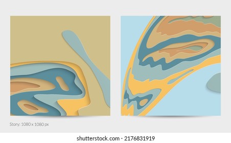 Resumen arte de corte de papel 3D. Fondo colorido con artesanía de papel de capas onduladas. Los vectores artísticos cortan formas con sombra realista. Textura de tallado brillante. Imitación de alivio topográfico.