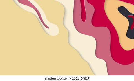 Abstract 3D paper cut art. Colorful background  with wavy layered paper craft. Artistic vector cut out shapes with realistic shadow. Bright carving texture. Topography relief imitation.