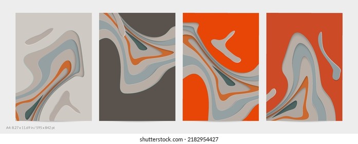 Resumen arte de corte de papel 3D. Fondo colorido con artesanía de papel de capas onduladas. Los vectores artísticos cortan formas con sombra realista. Textura de tallado brillante. Imitación de alivio topográfico.
