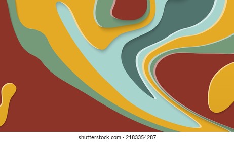 Abstract 3D paper cut art. Colorful background  with wavy layered paper craft. Artistic vector cut out shapes with realistic shadow. Bright carving texture. Topography relief imitation.