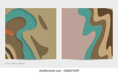 Abstract 3D paper cut art. Colorful background  with wavy layered paper craft. Artistic vector cut out shapes with realistic shadow. Bright carving texture. Topography relief imitation.