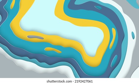 Abstract 3D paper cut art. Colorful background  with wavy layered paper craft. Artistic vector cut out shapes with realistic shadow. Bright carving texture. Topography relief imitation.