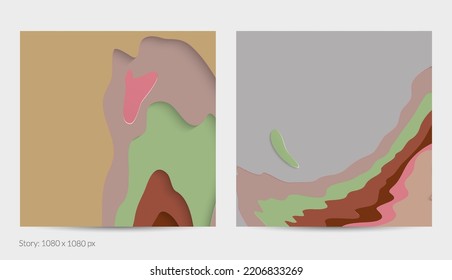 Abstrakte 3D-Papierschnitzerkunst. Farbiger Hintergrund mit gewelltem Papierhandwerk. Künstlerische Vektorgrafik schneidet Formen mit realistischem Schatten aus. Helle Schnittstruktur. Nachahmung der Topographie.