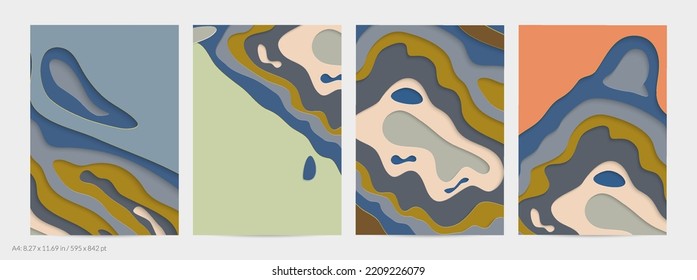Abstract 3D paper cut art. Colorful background  with wavy layered paper craft. Artistic vector cut out shapes with realistic shadow. Bright carving texture. Topography relief imitation.