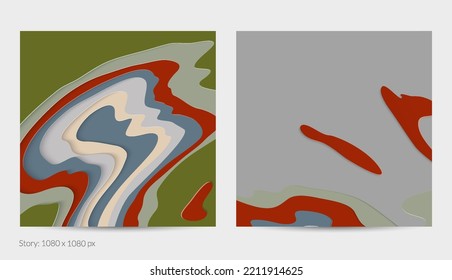 Abstract 3D paper cut art. Colorful background  with wavy layered paper craft. Artistic vector cut out shapes with realistic shadow. Bright carving texture. Topography relief imitation.