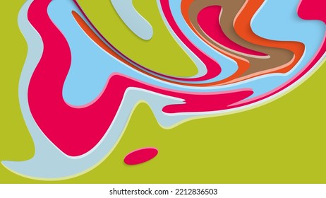 Abstract 3D paper cut art. Colorful background  with wavy layered paper craft. Artistic vector cut out shapes with realistic shadow. Bright carving texture. Topography relief imitation.