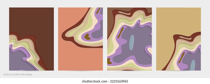 Abstract 3D paper cut art. Colorful background  with wavy layered paper craft. Artistic vector cut out shapes with realistic shadow. Bright carving texture. Topography relief imitation.