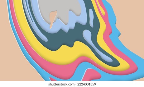 Abstract 3D paper cut art. Colorful background  with wavy layered paper craft. Artistic vector cut out shapes with realistic shadow. Bright carving texture. Topography relief imitation.