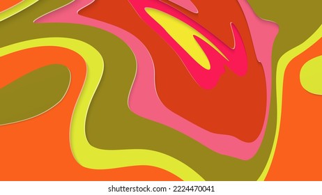 Abstract 3D paper cut art. Colorful background  with wavy layered paper craft. Artistic vector cut out shapes with realistic shadow. Bright carving texture. Topography relief imitation.