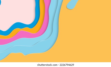 Abstract 3D paper cut art. Colorful background  with wavy layered paper craft. Artistic vector cut out shapes with realistic shadow. Bright carving texture. Topography relief imitation.