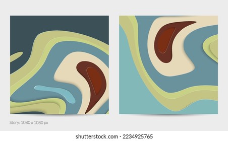 Abstract 3D paper cut art. Colorful background  with wavy layered paper craft. Artistic vector cut out shapes with realistic shadow. Bright carving texture. Topography relief imitation.