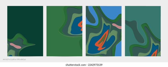 Abstract 3D paper cut art. Colorful background  with wavy layered paper craft. Artistic vector cut out shapes with realistic shadow. Bright carving texture. Topography relief imitation.