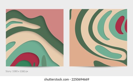 Abstract 3D paper cut art. Colorful background  with wavy layered paper craft. Artistic vector cut out shapes with realistic shadow. Bright carving texture. Topography relief imitation.