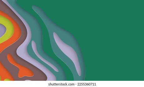 Abstract 3D paper cut art. Colorful background  with wavy layered paper craft. Artistic vector cut out shapes with realistic shadow. Bright carving texture. Topography relief imitation.