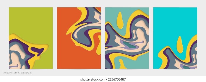 Abstract 3D paper cut art. Colorful background  with wavy layered paper craft. Artistic vector cut out shapes with realistic shadow. Bright carving texture. Topography relief imitation.