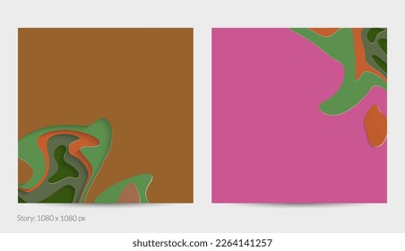 Abstract 3D paper cut art. Colorful background  with wavy layered paper craft. Artistic vector cut out shapes with realistic shadow. Bright carving texture. Topography relief imitation.
