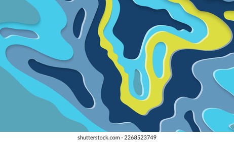 Abstract 3D paper cut art. Colorful background  with wavy layered paper craft. Artistic vector cut out shapes with realistic shadow. Bright carving texture. Topography relief imitation.