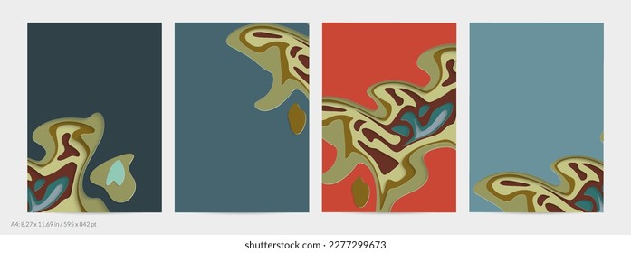 Abstract 3D paper cut art. Colorful background  with wavy layered paper craft. Artistic vector cut out shapes with realistic shadow. Bright carving texture. Topography relief imitation.