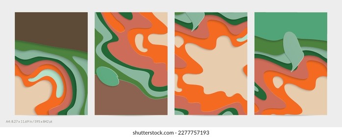 Abstract 3D paper cut art. Colorful background  with wavy layered paper craft. Artistic vector cut out shapes with realistic shadow. Bright carving texture. Topography relief imitation.