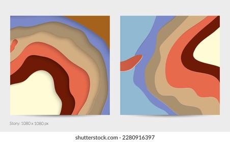 Abstract 3D paper cut art. Colorful background  with wavy layered paper craft. Artistic vector cut out shapes with realistic shadow. Bright carving texture. Topography relief imitation.