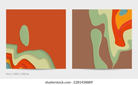 Abstract 3D paper cut art. Colorful background  with wavy layered paper craft. Artistic vector cut out shapes with realistic shadow. Bright carving texture. Topography relief imitation.