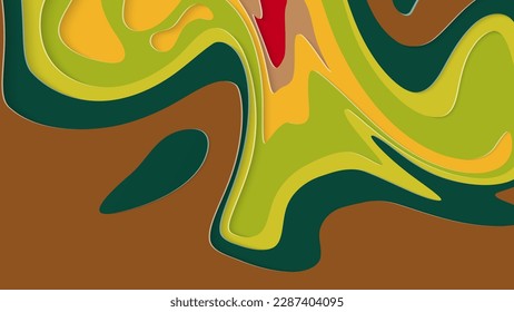 Abstract 3D paper cut art. Colorful background  with wavy layered paper craft. Artistic vector cut out shapes with realistic shadow. Bright carving texture. Topography relief imitation.