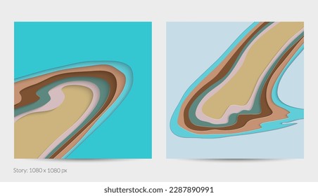 Abstract 3D paper cut art. Colorful background  with wavy layered paper craft. Artistic vector cut out shapes with realistic shadow. Bright carving texture. Topography relief imitation.