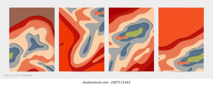 Abstract 3D paper cut art. Colorful background  with wavy layered paper craft. Artistic vector cut out shapes with realistic shadow. Bright carving texture. Topography relief imitation.