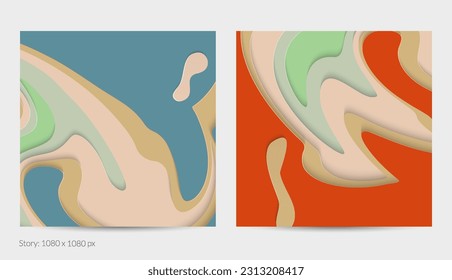 Abstract 3D paper cut art. Colorful background  with wavy layered paper craft. Artistic vector cut out shapes with realistic shadow. Bright carving texture. Topography relief imitation.