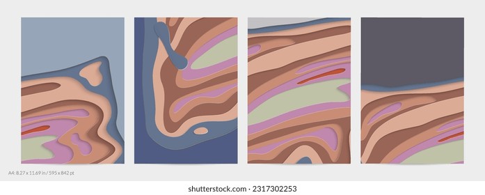Abstract 3D paper cut art. Colorful background  with wavy layered paper craft. Artistic vector cut out shapes with realistic shadow. Bright carving texture. Topography relief imitation.